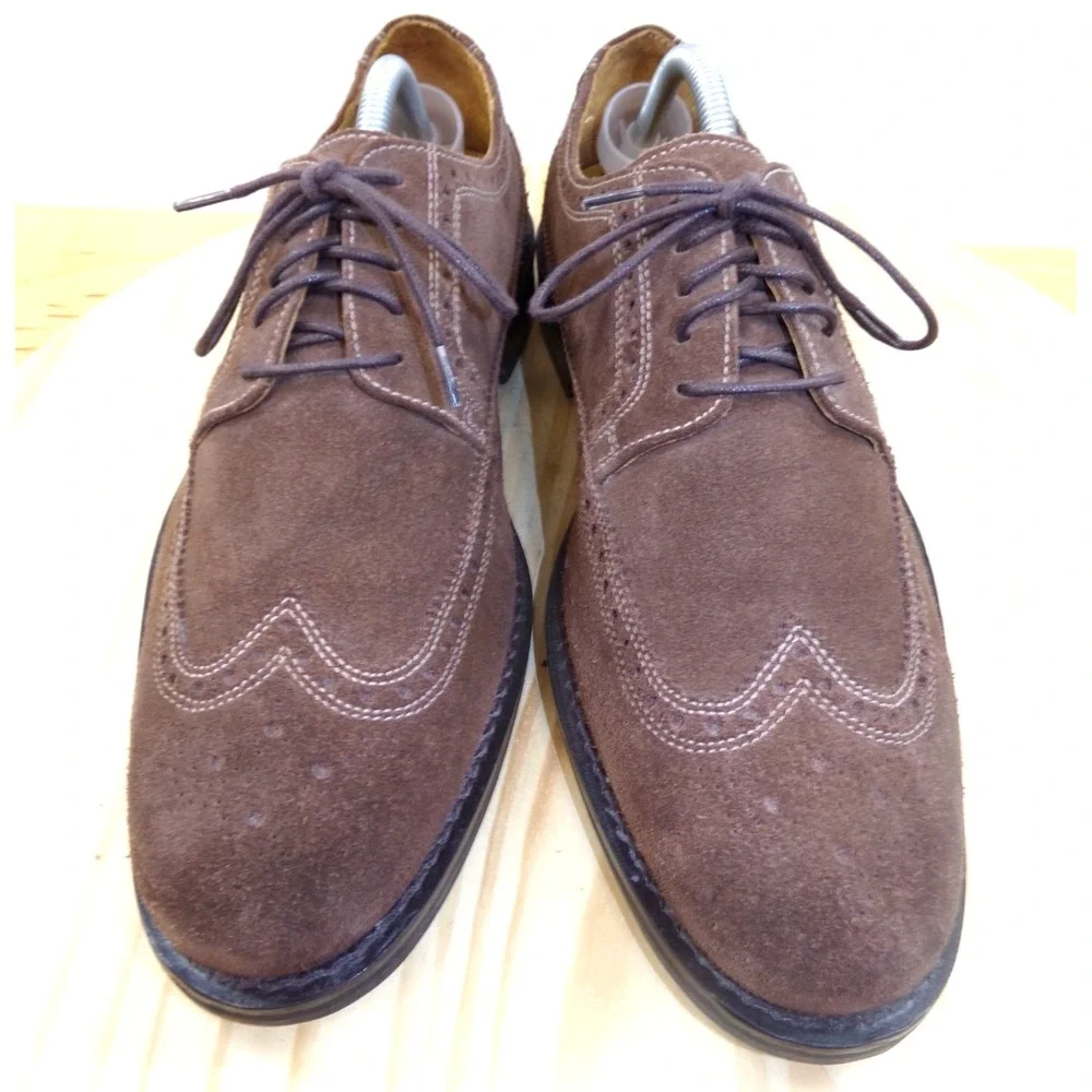 Cole Haan Air Wingtips Mens Brown Suede Size 9.5 Lace Up Oxfords Dress Shoes Vtg